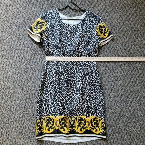 Bloomingdale's Black & Gold Animal Print Petite Silk Dress 6P - Picture 9 of 13